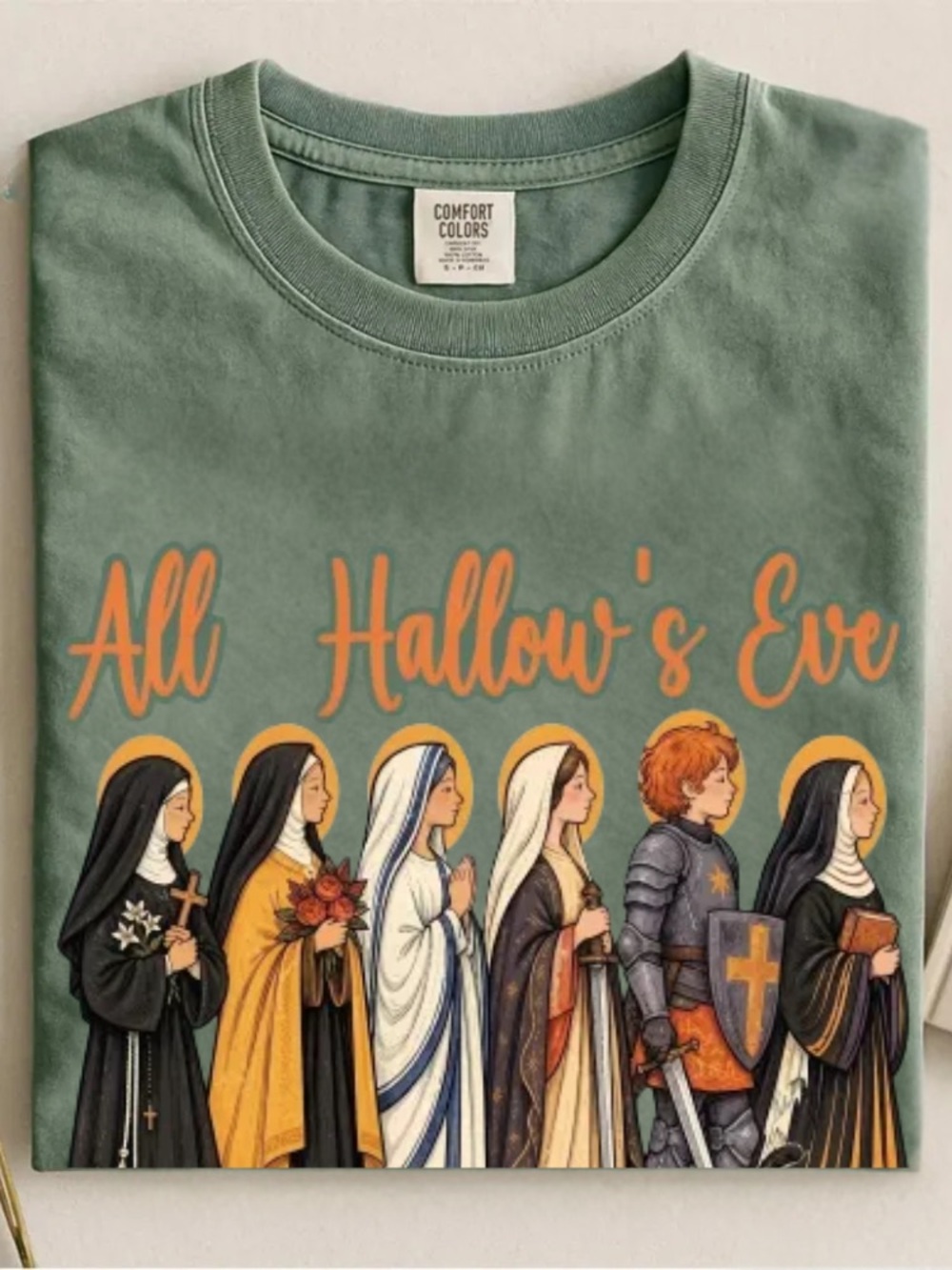Comfort Colors All Hallow's Eve Saints Nuns Knight Halloween T-Shirt